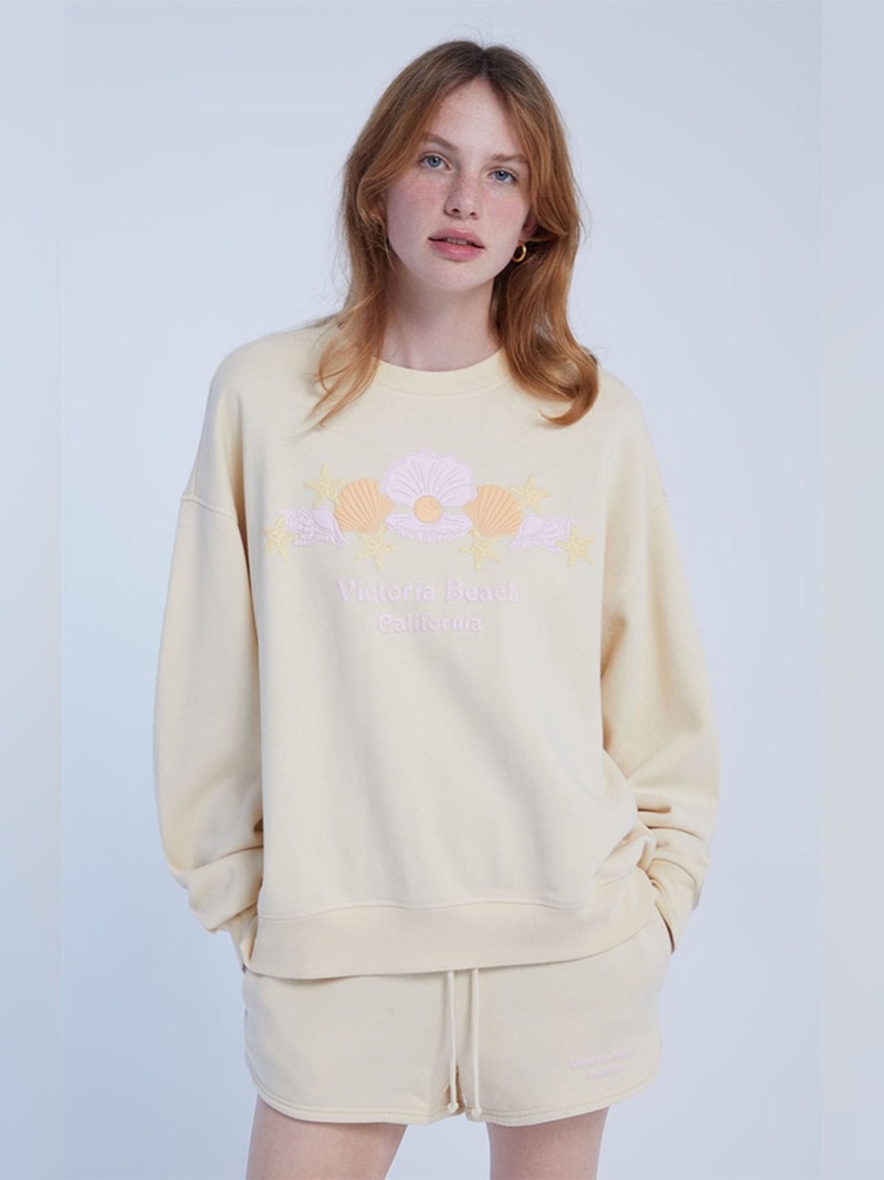Pacsun Victoria Beach Crew Neck Cotton Blend Sweatshirt Top - Medium - Cream - Picture 4 of 17